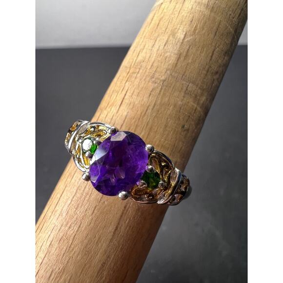 Amethyst and chrome diopside two toned sterling silver ring size 9 - Picture 2 of 10
